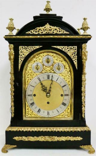 Rare Antique English Huge Triple Fusee 4/ 8 Bell Musical Boardroom Bracket Clock