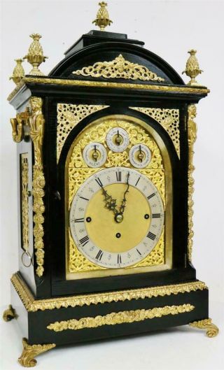 Rare Antique English Huge Triple Fusee 4/ 8 Bell Musical Boardroom Bracket Clock 2