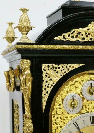 Rare Antique English Huge Triple Fusee 4/ 8 Bell Musical Boardroom Bracket Clock 3