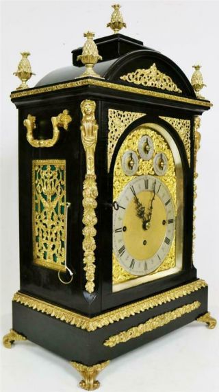 Rare Antique English Huge Triple Fusee 4/ 8 Bell Musical Boardroom Bracket Clock 4