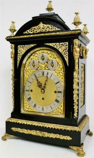 Rare Antique English Huge Triple Fusee 4/ 8 Bell Musical Boardroom Bracket Clock 5