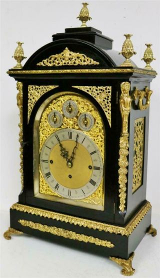 Rare Antique English Huge Triple Fusee 4/ 8 Bell Musical Boardroom Bracket Clock 6