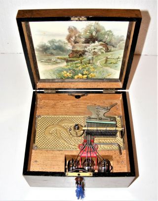 Rare Antique Disc Playing Music Box By " Kalliope " With 6 Bells,  13 Discs C1880s