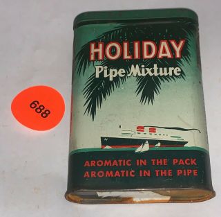 Antique Holiday Pipe Cigarette Tobacco Tin Litho Vertical Pocket Can