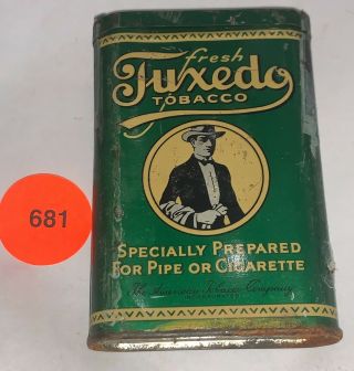 Antique Tuxedo Pipe Cigarette Tobacco Tin Litho Vertical Pocket Can
