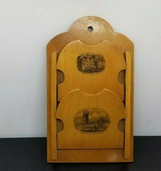 Mauchline Ware Wall Letter Holder Wadham/ Magdalen College Oxford Rare