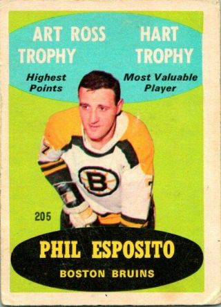 1969 - 70 Topps Phil Esposito Vintage Nhl Trophy Winner Hockey Card 205 Rare Bv