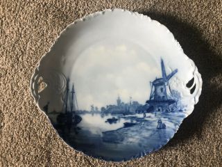 Rare Vintage Delft Blue Platter Holland Windmill Sailboat 10 1/2 X 12