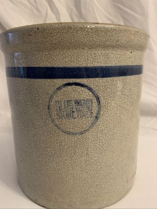 Vintage Blueband Stoneware Crock Antique Gray With Blue 8 " Tall 7.  75” Around
