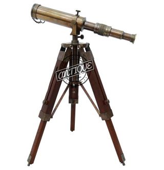 Brass Telescope w/ Wooden Tripod Stand Nautical Vintage Antique Decorative Gift 2