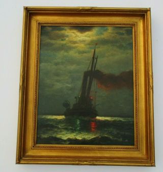 James Gale Tyler Oil Painting American Seascape Antique Nautical Boat Ship Rare