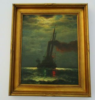JAMES GALE TYLER OIL PAINTING AMERICAN SEASCAPE ANTIQUE NAUTICAL BOAT SHIP RARE 2