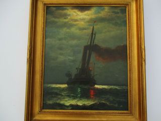 JAMES GALE TYLER OIL PAINTING AMERICAN SEASCAPE ANTIQUE NAUTICAL BOAT SHIP RARE 3