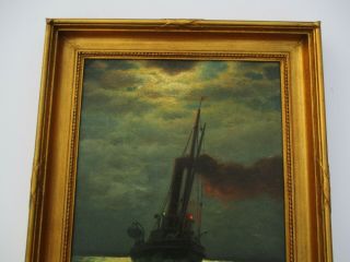JAMES GALE TYLER OIL PAINTING AMERICAN SEASCAPE ANTIQUE NAUTICAL BOAT SHIP RARE 4