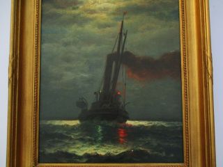JAMES GALE TYLER OIL PAINTING AMERICAN SEASCAPE ANTIQUE NAUTICAL BOAT SHIP RARE 5