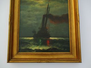 JAMES GALE TYLER OIL PAINTING AMERICAN SEASCAPE ANTIQUE NAUTICAL BOAT SHIP RARE 6