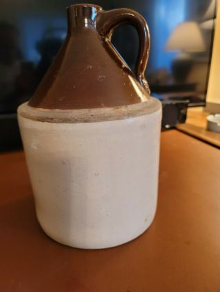 Old 1 Gallon Stoneware Salt Glazed Jug,  Brown And White.