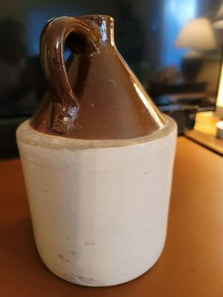 Old 1 Gallon stoneware salt glazed jug,  brown and white. 2