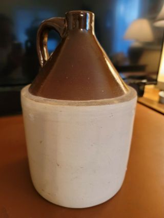 Old 1 Gallon stoneware salt glazed jug,  brown and white. 3