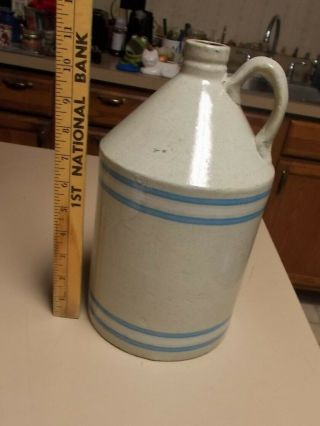 Antique Stoneware Whiskey Jug White Crock With Blue Bands Bottom Marked Rcp Co A