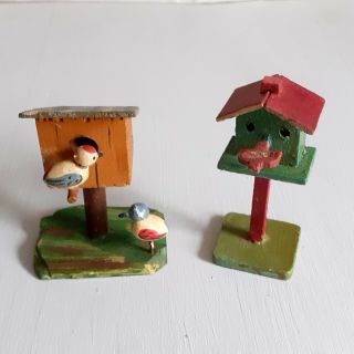 Vintage Antique Miniature Painted Wooden Anri Toy Bird House Folk Art Erzgebirge