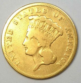 1860 - S Indian Three Dollar Gold Coin ($3) - Vf Details - Rare Date Coin