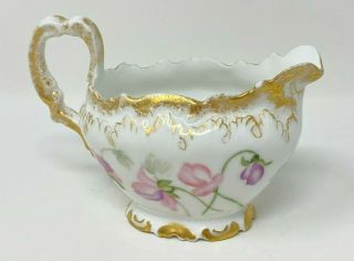 Antique Limoges Porcelain Hand Painted Creamer Flowers W/gold Trim 7 Pt Star Mar