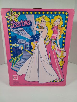 Vintage Mattel Barbie 1977 Pink Fashion Doll Trunk Large Case - With Bonus Stuff