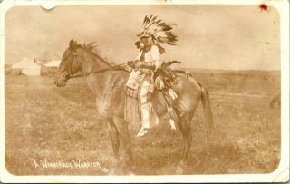 Antique Rppc Postcard " A Winnebago Warrior " Native American On Hosreback