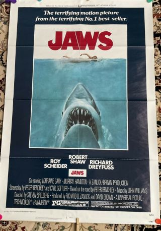 Jaws 1975 Vintage Rare Folded 1 Sheet Movie Poster 27x41.  Near Fs