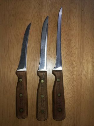 3 Vtg Chicago Cutlery Knives 71s 65s 61s 100s Full Tang Carving Slicing Paring