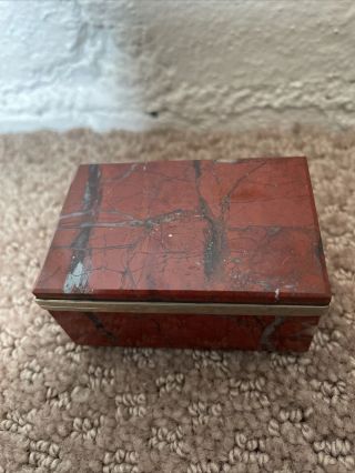 Vintage Rare Red Marble Trinket Box Morita Gil Chile 2 1/8” X 1 1/2” X 1”
