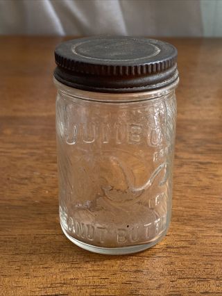 Rare Size 3 1/2 Oz Jumbo Peanut Butter Glass Jar Or Bottle & Oxidized Lid.