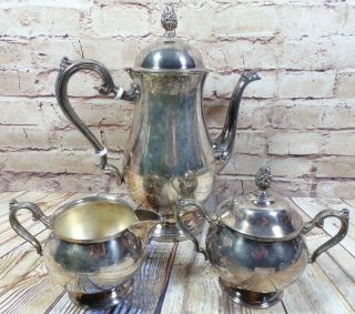 Vintage Leonard Silver Plate 3 Piece Coffee/tea Pot,  Creamer & Sugar Set