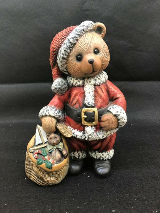 Rare Vintage Christmas Teddy Bear Ceramic Figurine Holding Bag Of Gifts 7 " Tall