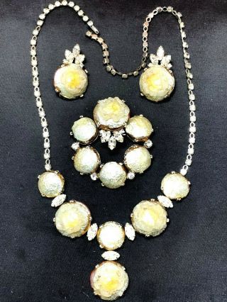 Rare Luminous Vintage Christian Dior By Kramer Necklace,  Brooch & Earrings