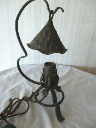 Antique Primitive Electric Lamp,  Hand Hammered Copper Shade,  Metal Base,  Small