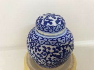 Vintage Antique Chinese Blue & White Porcelain Miniature Lidded Ginger Jar