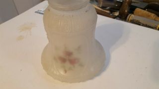 Rare Art Deco Frosted Glass Reverse Painted Floral Lamp Shade Satin Globe