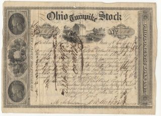 Rare Vintage 1843 Ohio Turnpike Stock Domestic Loan Certificate