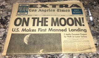 Rare Los Angeles Times Moon Landing July 21,  1969 Extra Lunar Apollo 11 Nasa
