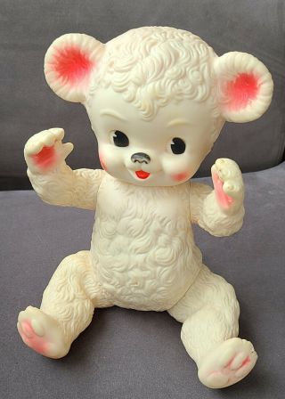 Rare Vintage Pink Sunny The Bear Sun Rubber Squeaky Squeak Toy Doll Poseable.