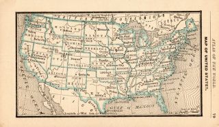 1888 Antique United States Map Rare Miniature Size Collectible Usa Map 8725
