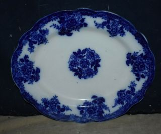 Antique Walforf England - Flow Blue Oval Serving Platter W/hanger