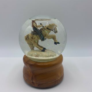 Rare Spinning Cowboy On Horse Musical Water Snow Globe Plays Home On The Range