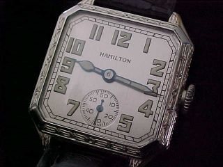 Rare 1928 Hamilton Square Engraved White Gold Filled Production Of Only 5982