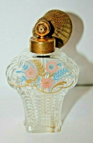 Vintage/antique Devilbiss Art Glass Perfume Bottle Atomizer Enameled Flowers
