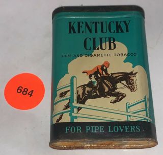 Antique Kentucky Club Pipe Cigarette Tobacco Tin Litho Vertical Pocket Can