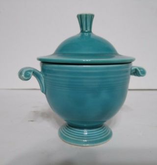 Rare Hlc Vintage Fiesta Ringware Turquoise Covered Sugar Bowl Footed Base