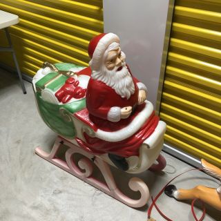 Rare Vintage Santa & Reindeer Light Up Plastic Blow Mold Christmas Yard Decor